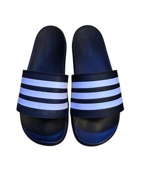 Adidas Black and White Striped Slide Sandals